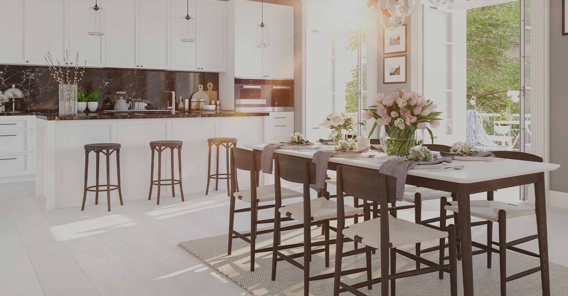 Sun Shining in a modern kitchen